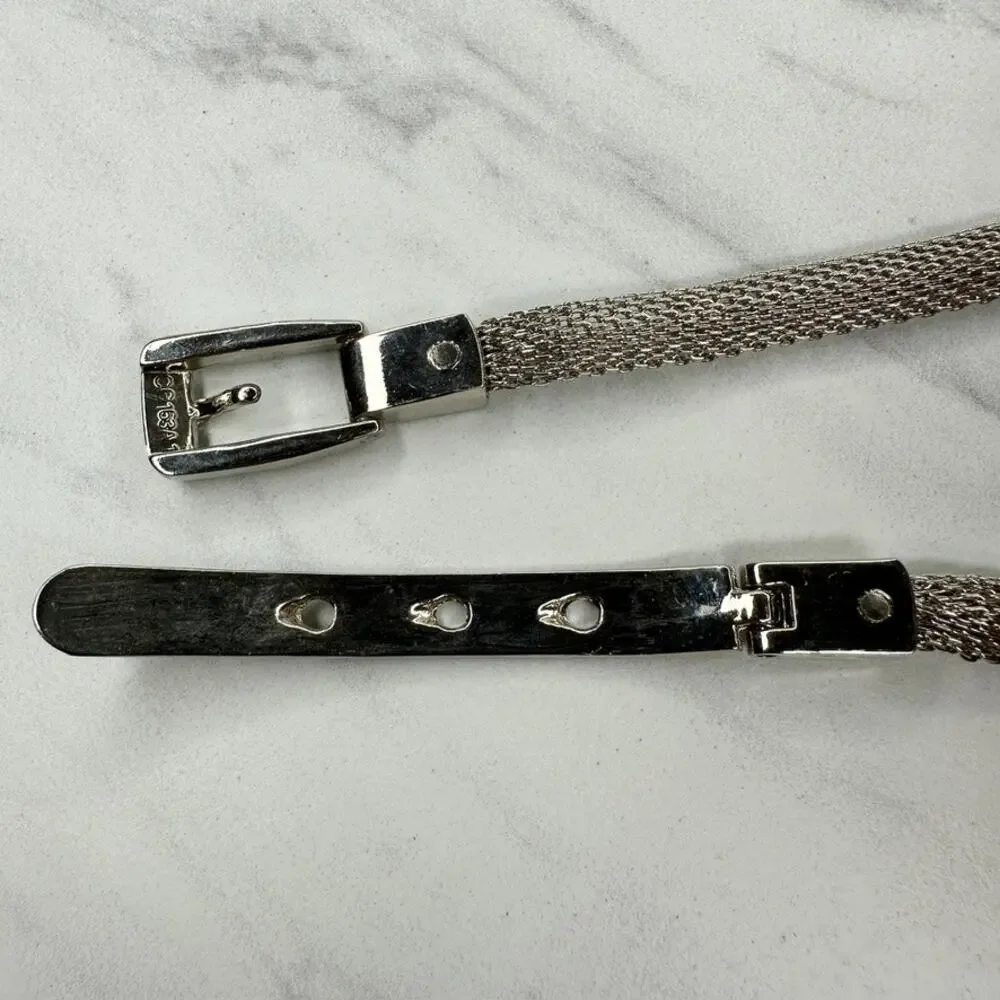 Silver Tone Metal Mesh Chain Belt Oval Bar Stations Buckle Large (L) ✨